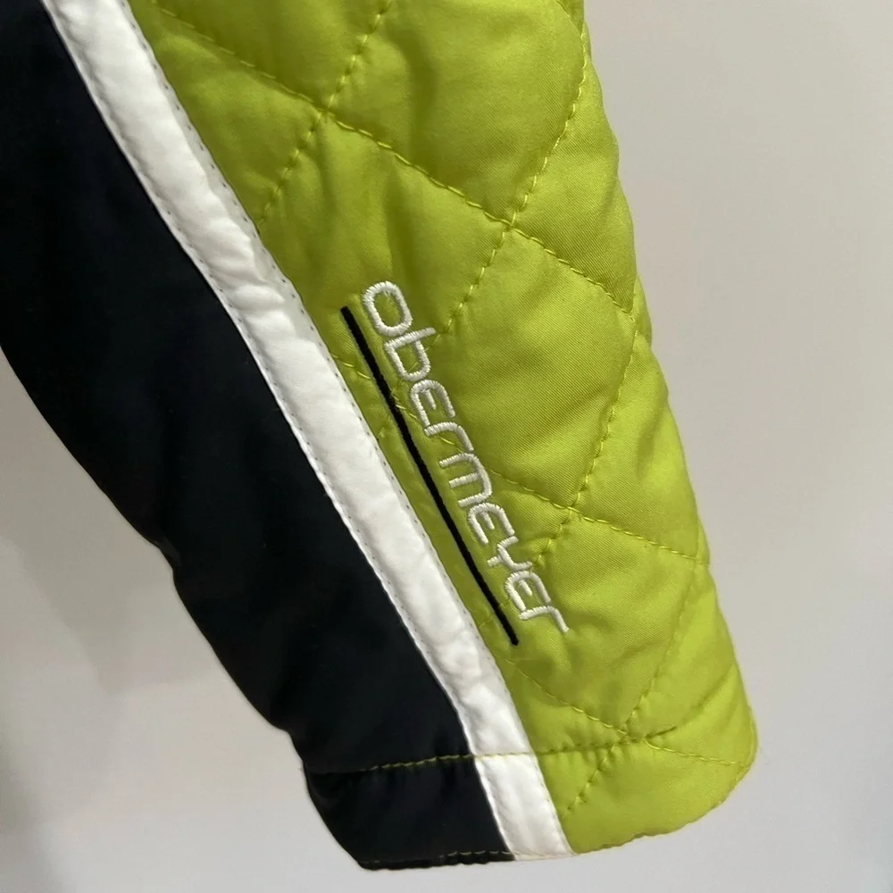Obermeyer lime green white and black lightweight short insulated jacket size 4